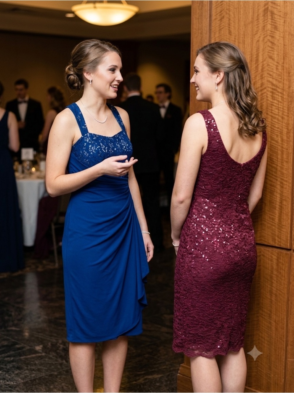 Elegant Navy Blue Lace Dress with silver accents